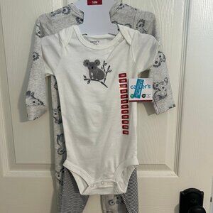 Carter's 3 piece Baby Bodysuit, pant set and footed sleepers
